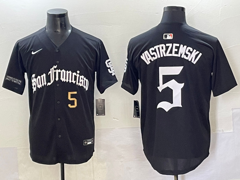 Men 2025 San Francisco Giants 5 Yastrezemski Black Five generations Joint Name Nike MLB Jersey style 4